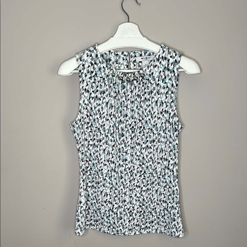 White House Black Market Black, Blue, Grey, and White Fitted Sleeveless Tank Top